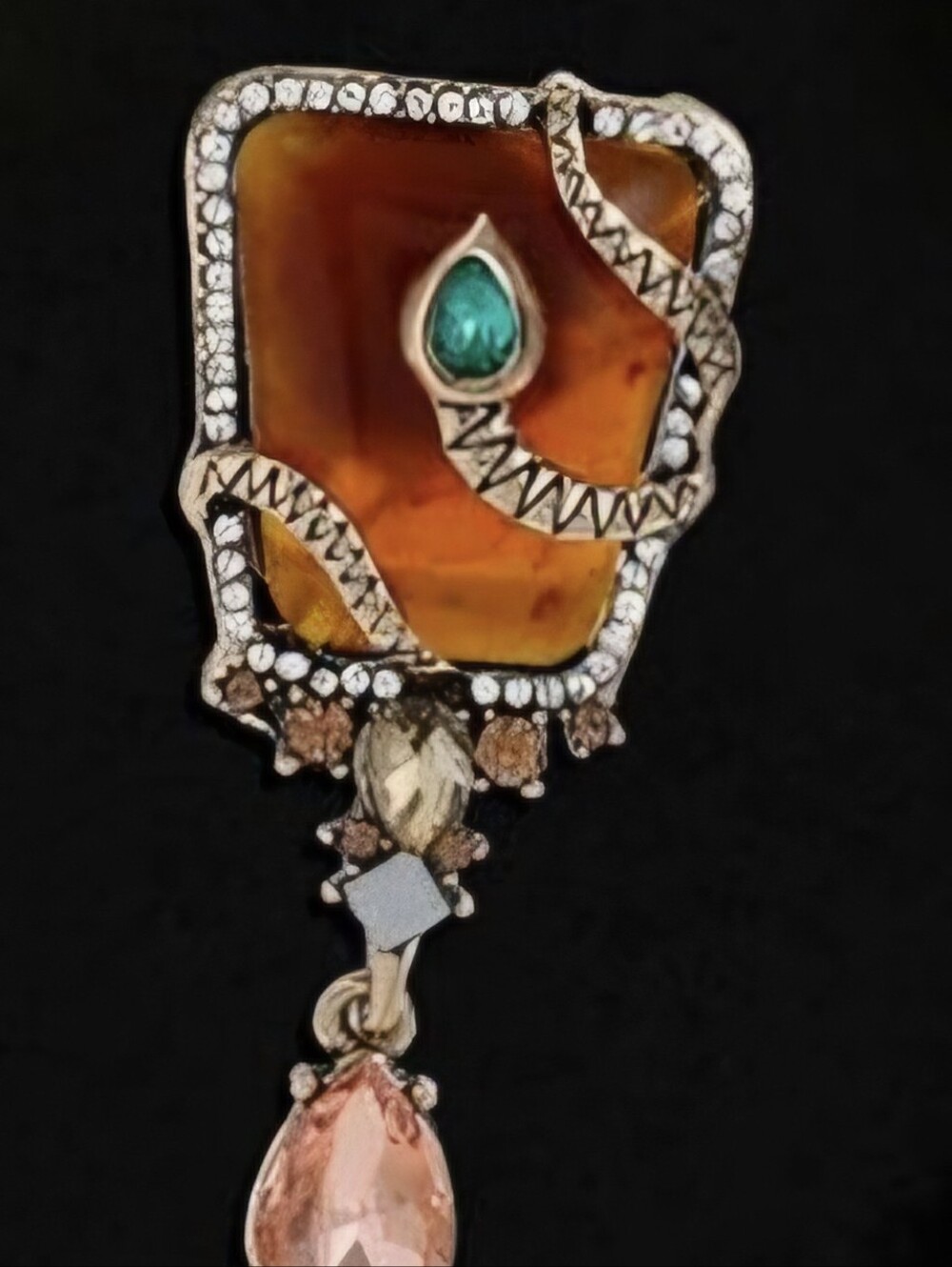 NWOT Vintage Style Amber & Crystal Snake Brooch - Picture 8 of 9